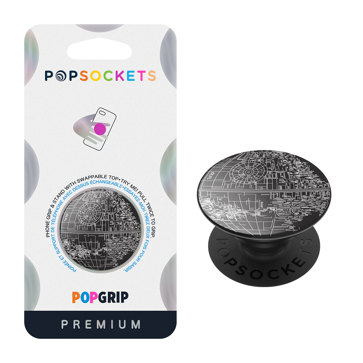 Picture of PopSockets POPGRIP Swappable Phone Grip - Star Wars - Aluminum Death Star
