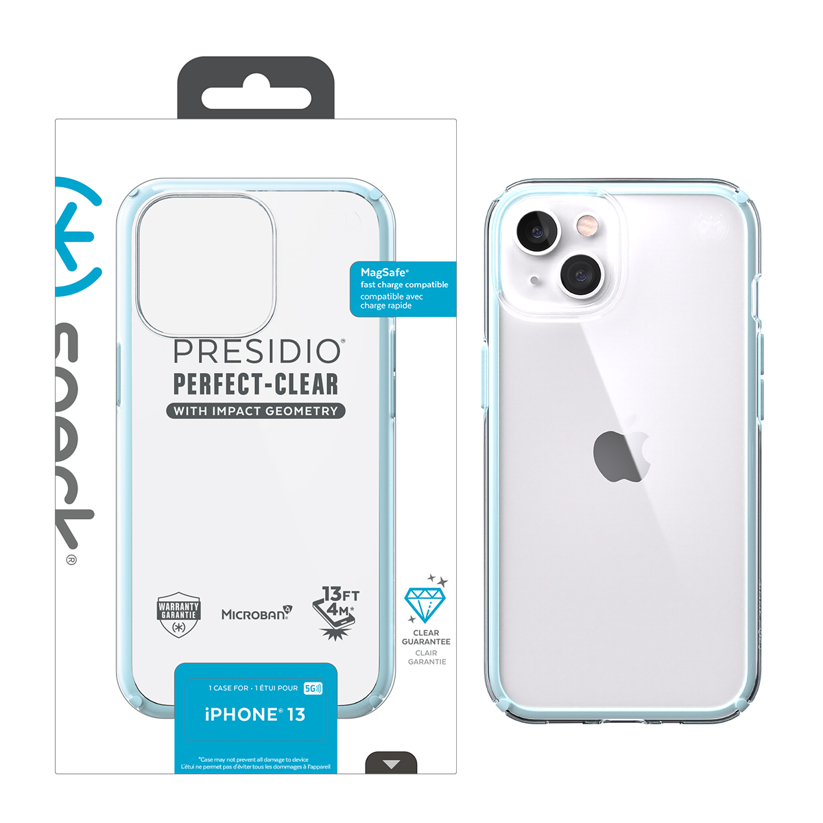 Picture of IPHONE 13 PRESIDIO PERFECT-CLEAR GEO (CLEAR/FOUNTAIN TEAL)