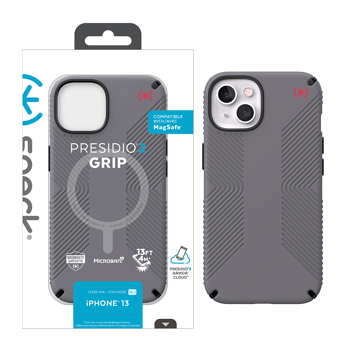 Picture of Speck iPhone 13 PRESIDIO2 GRIP Case + Magsafe - Graphite Grey
