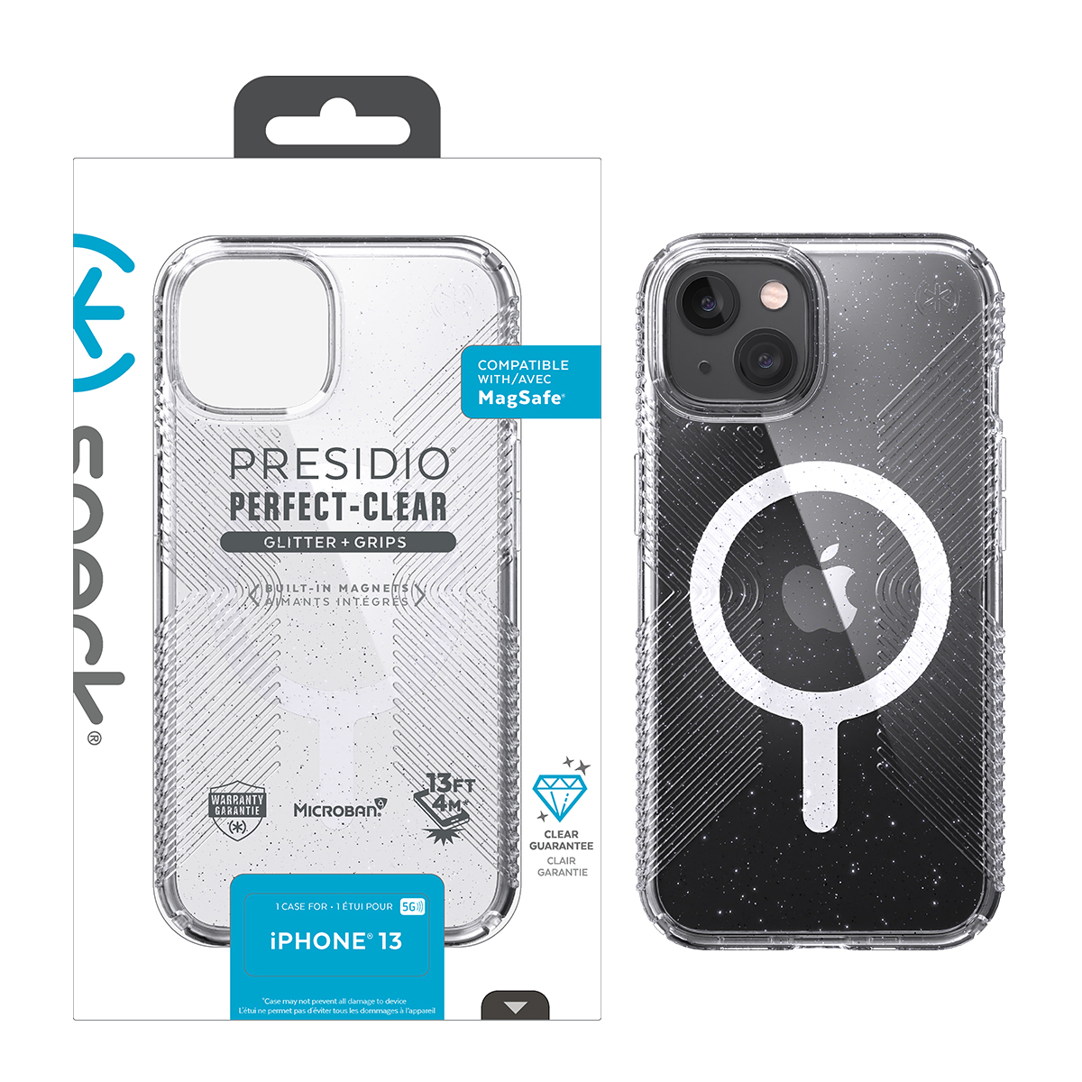 Picture of Speck iPhone 13 PRESIDIO PERFECT-CLEAR GLITTER Case + Magsafe - Platinum Glitter