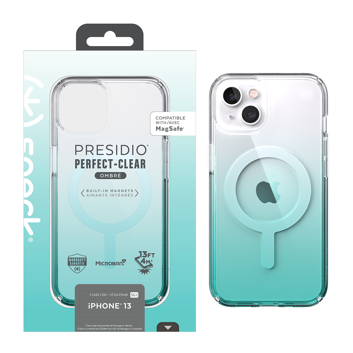 Picture of Speck iPhone 13 PRESIDIO PERFECT-CLEAR OMBRE Case + Magsafe - Fantasy Teal Fade