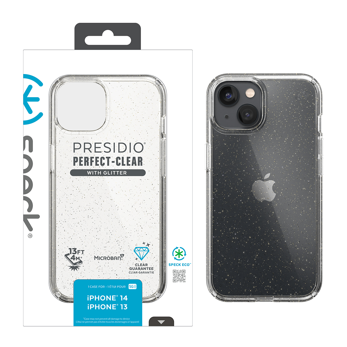 Picture of iPhone 14 PRESIDIO PERFECT-CLEAR GLITTER Case (CLEAR/CLEAR W/GOLD GLITTER)