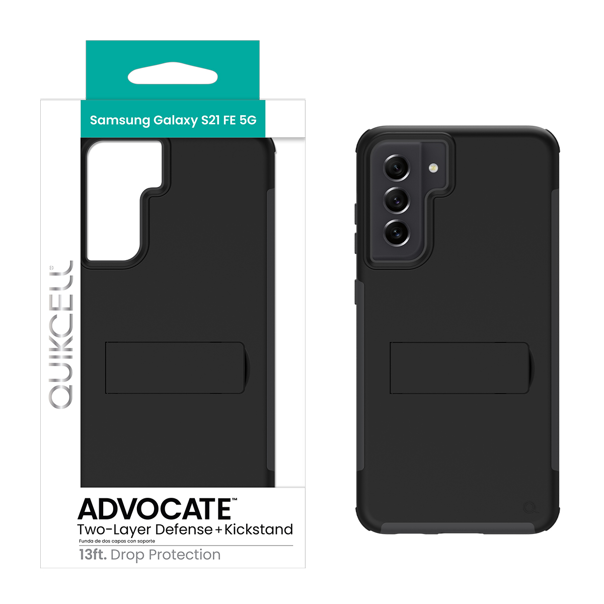 Picture of Quikcell Samsung Galaxy S21 FE/FE 5G ADVOCATE Dual-layer Kickstand Case - Steel Black