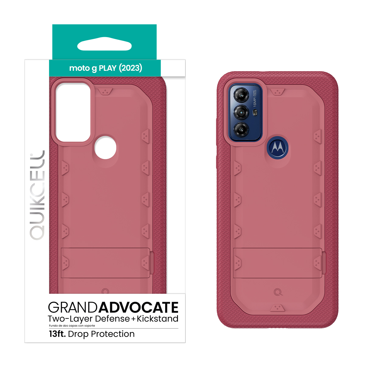 Picture of Quikcell moto g PLAY (2023) GRAND ADVOCATE Dual-layer Kickstand Case– Desert Pink