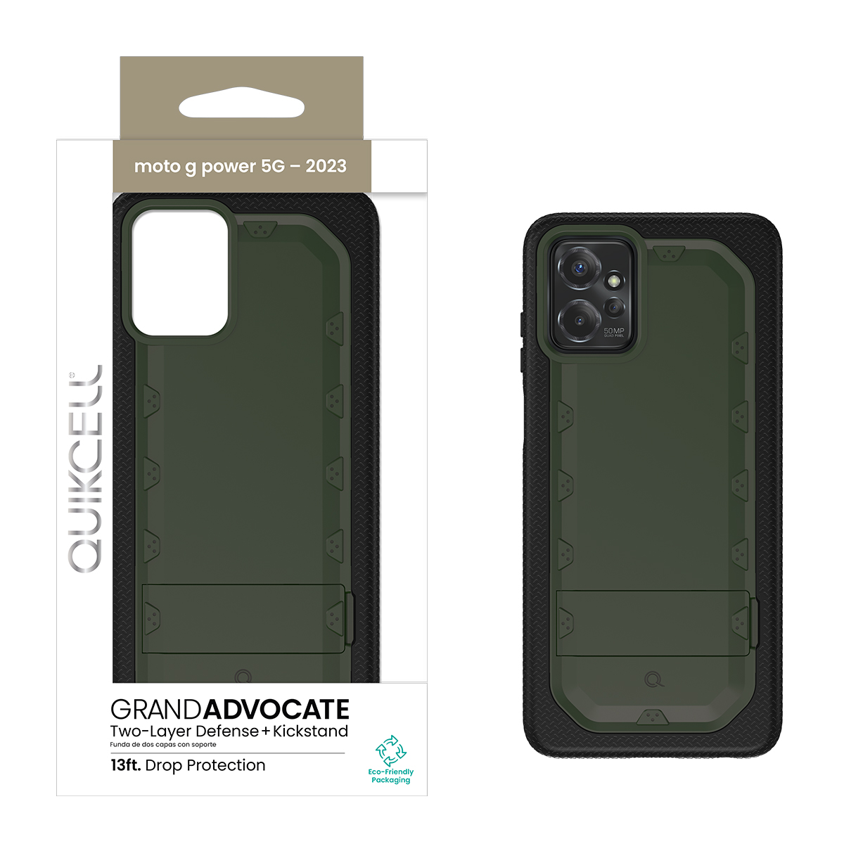 Picture of Quikcell moto g power 5G (2023) GRAND ADVOCATE Dual-layer Kickstand Case - Army Green