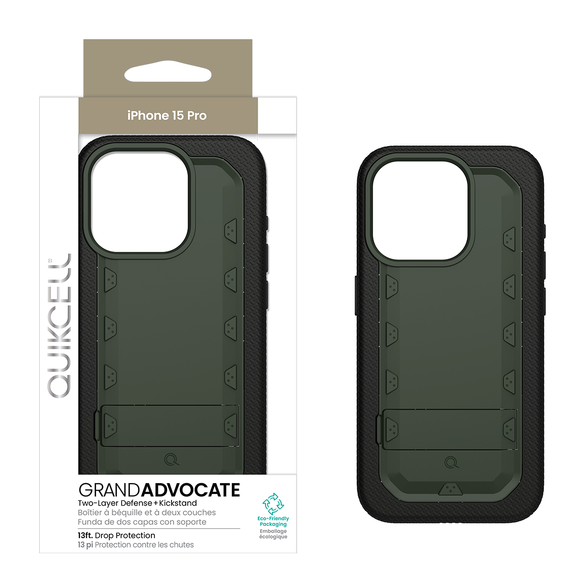 Picture of Quikcell Apple iPhone 15 Pro Grand ADVOCATE Dual-Layer Kickstand Case – Army Green