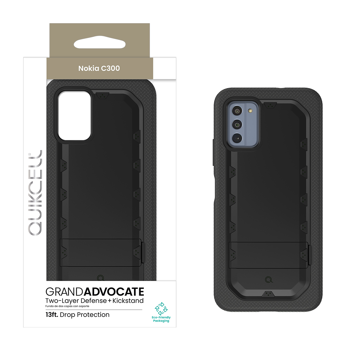 Picture of Quikcell Nokia C300 GRAND ADVOCATE Dual-layer Kickstand Case – Armor Black