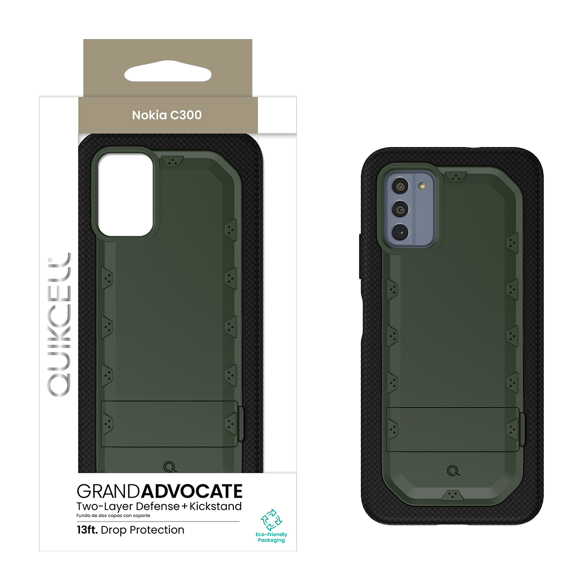 Picture of Quikcell Nokia C300 GRAND ADVOCATE Dual-layer Kickstand Case – Army Green