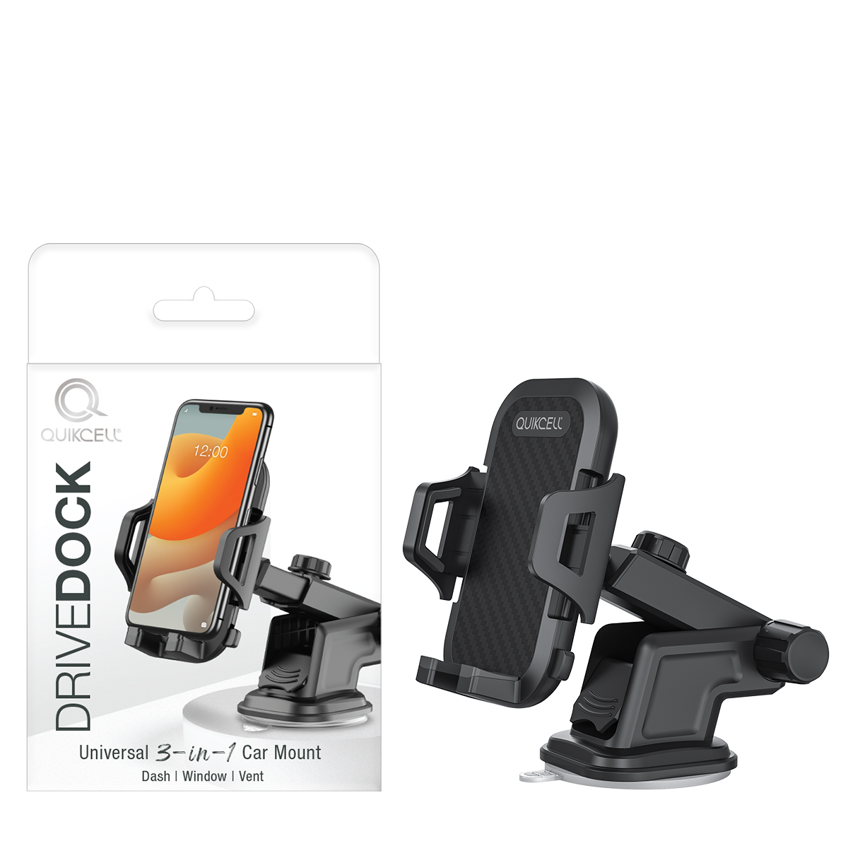 Picture of Quikcell Drive Dock 3-in-1 Universal Car Mount - Black