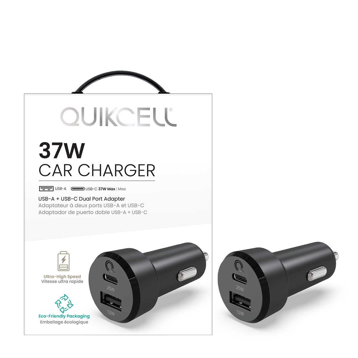 Picture of Quikcell 37W DUAL PORT A+C CAR CHARGER - Black 
