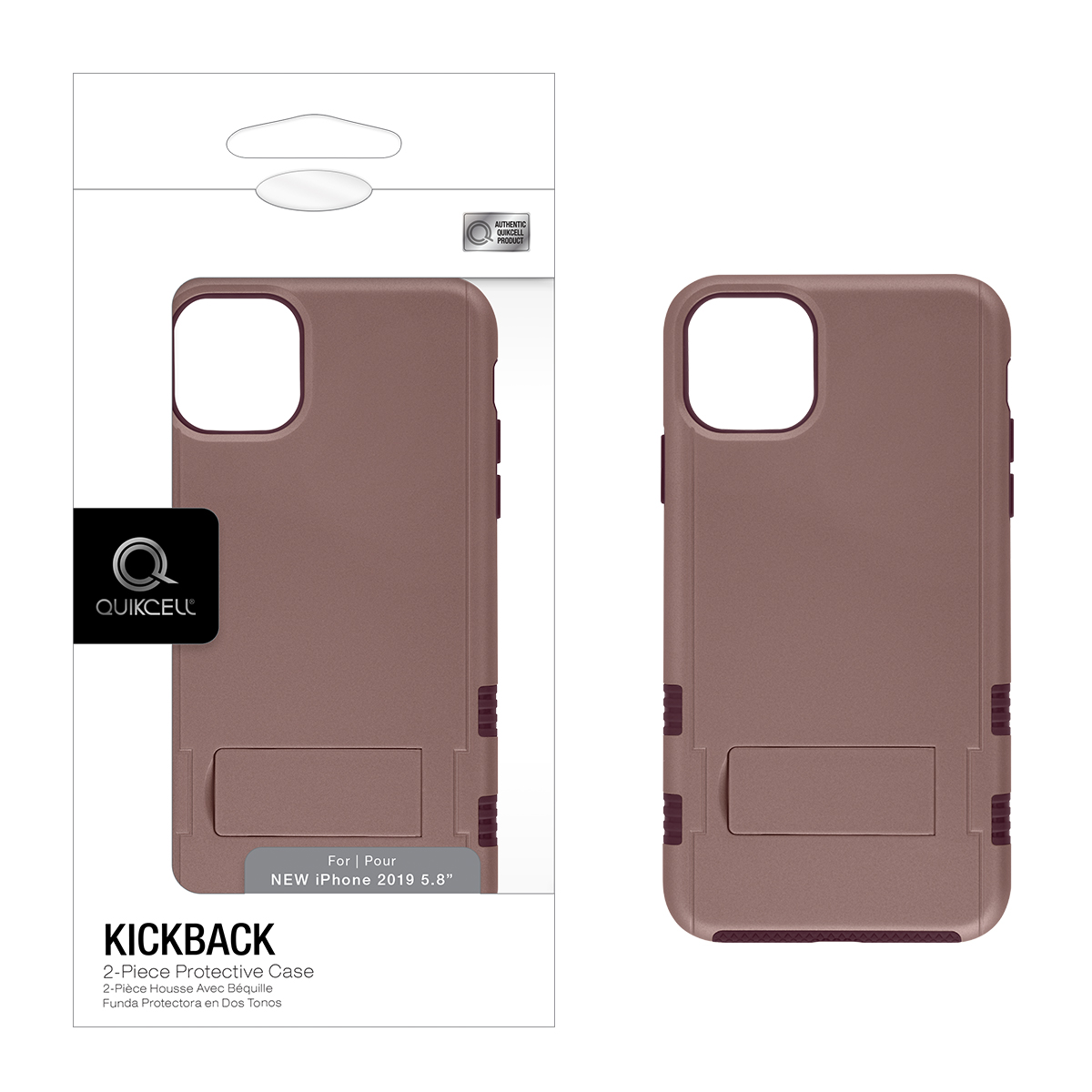 Picture of Quikcell Apple iPhone 11 Pro KICKBACK Dual-layer Kickstand Case - Metallic Rose Gold/Wine
