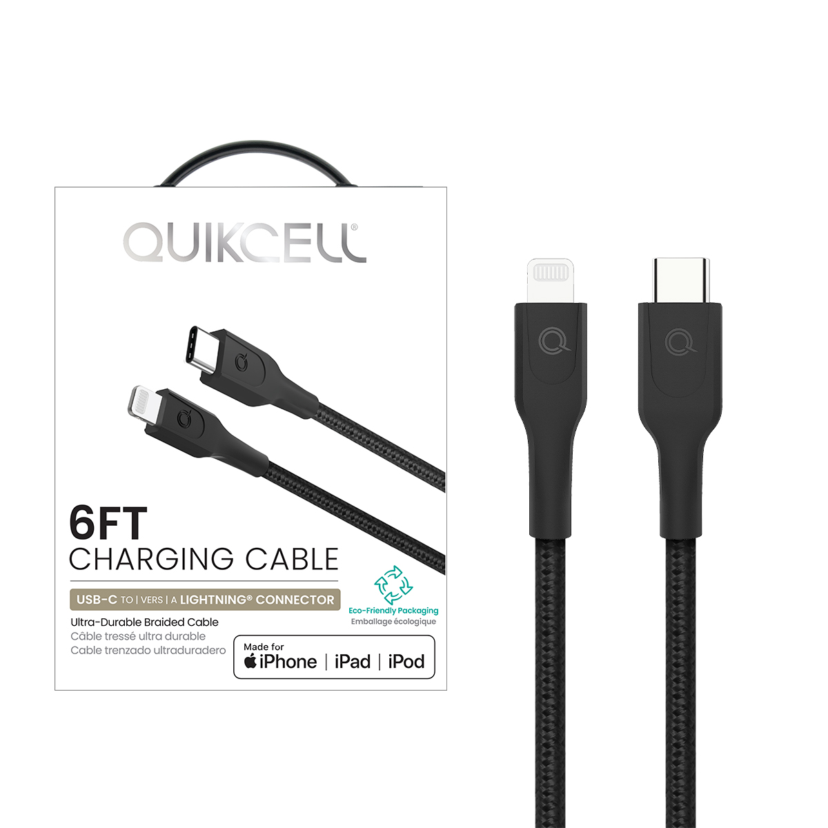 Picture of Quikcell CHARGE & SYNC CABLE MFi Lightning to USB-C - 6ft - Black