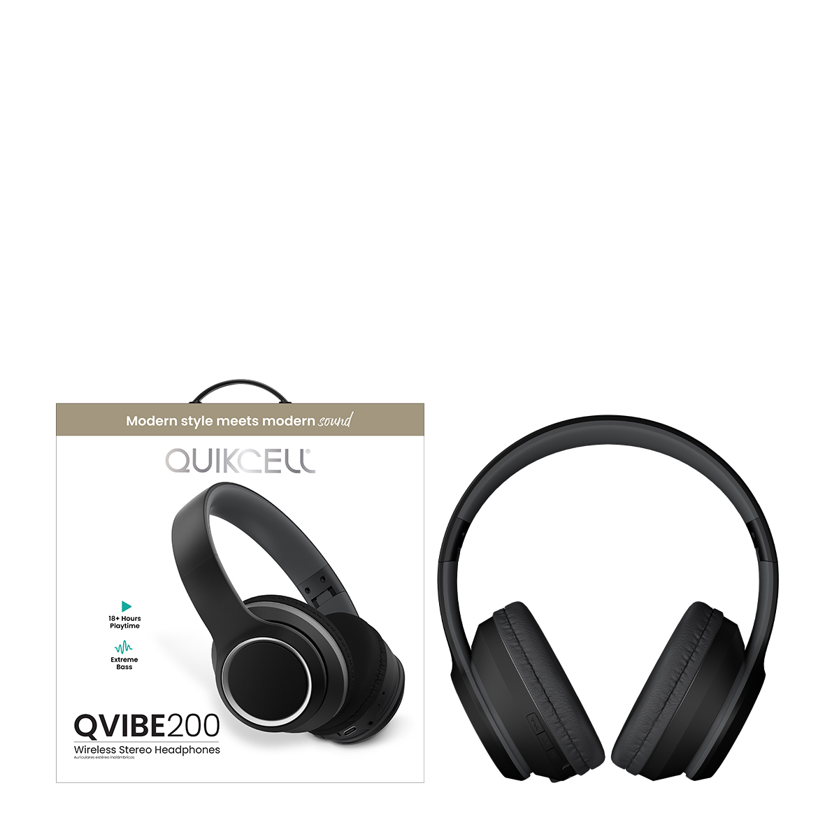 Picture of Quikcell QVIBE 200 Bluetooth On-Ear Headphones - Black