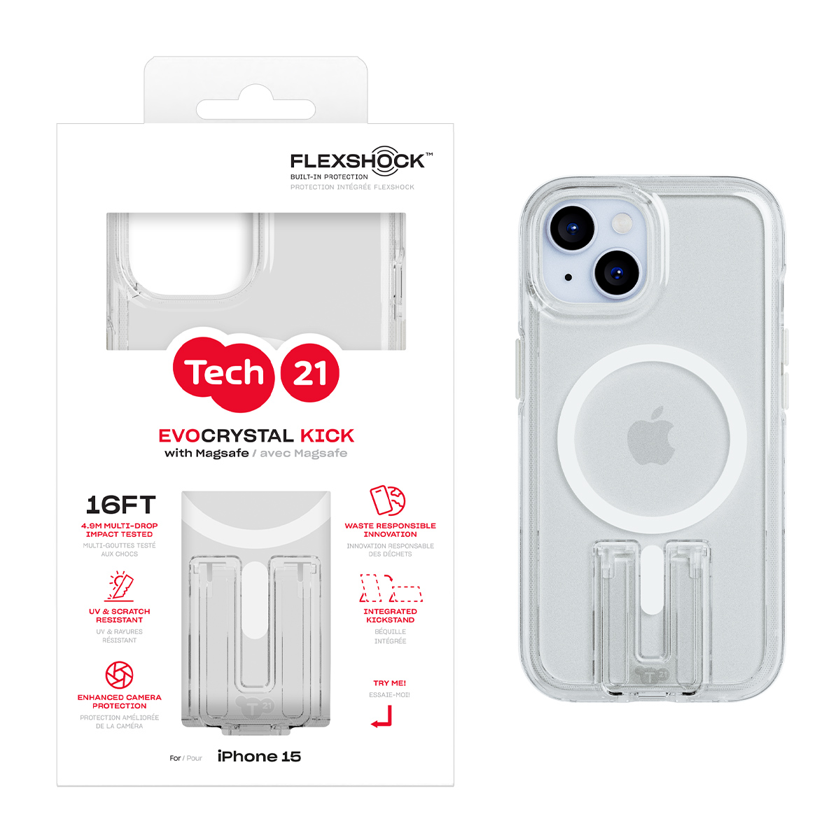 Picture of Tech21 EvoCrystal Kick w/MagSafe for iPhone 15 - White