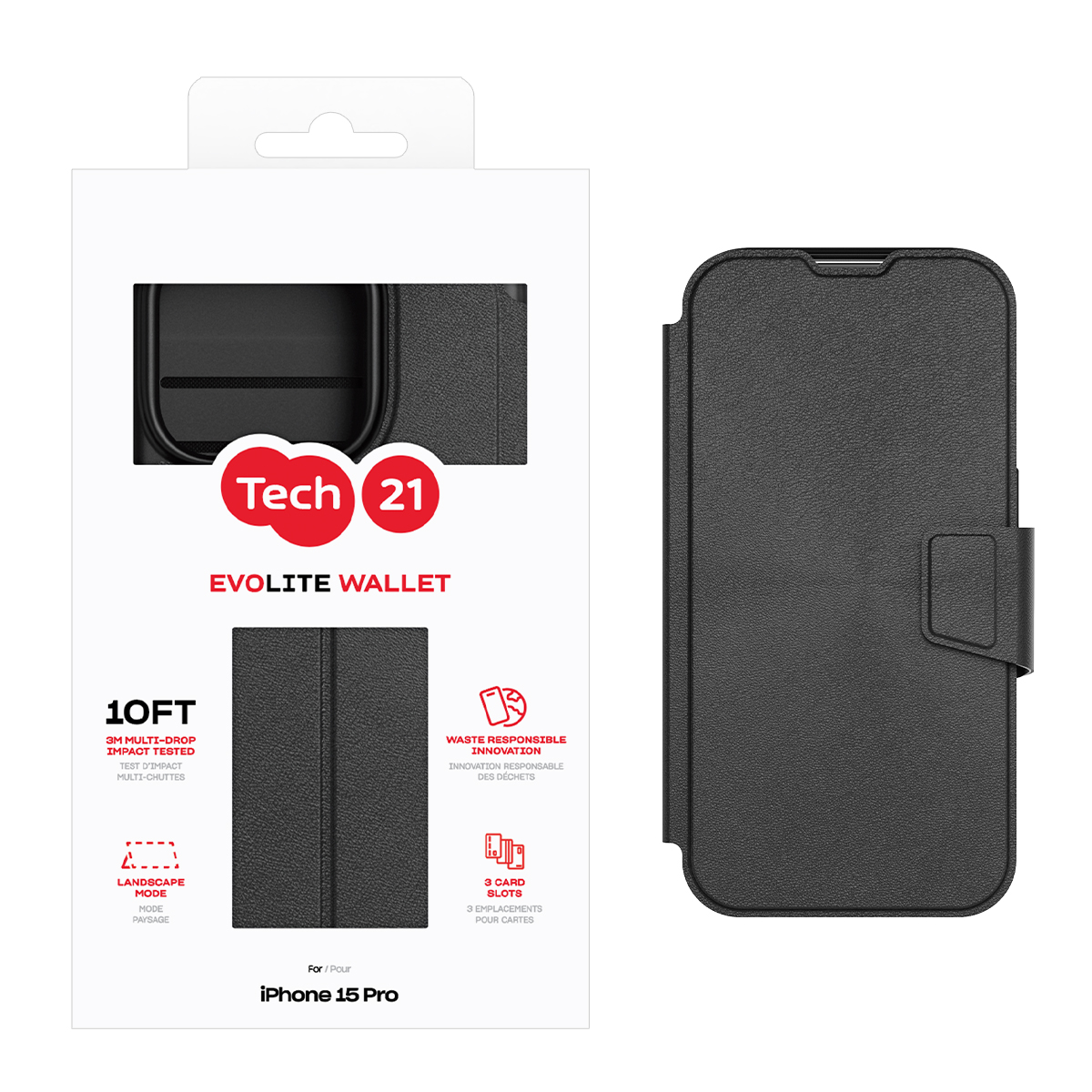 Picture of Tech21 EvoLite Wallet for iPhone 15 Pro - Black