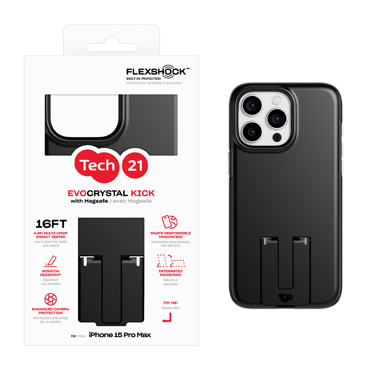 Picture of Tech21 EvoCrystal Kick w/MagSafe for iPhone 15 Pro Max - Obsidian Black