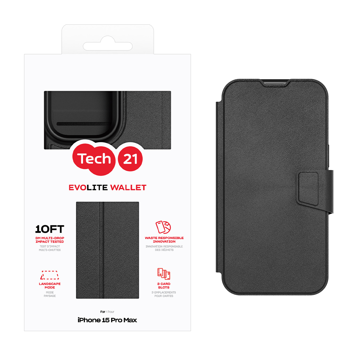 Picture of Tech21 EvoLite Wallet for iPhone 15 Pro Max - Black