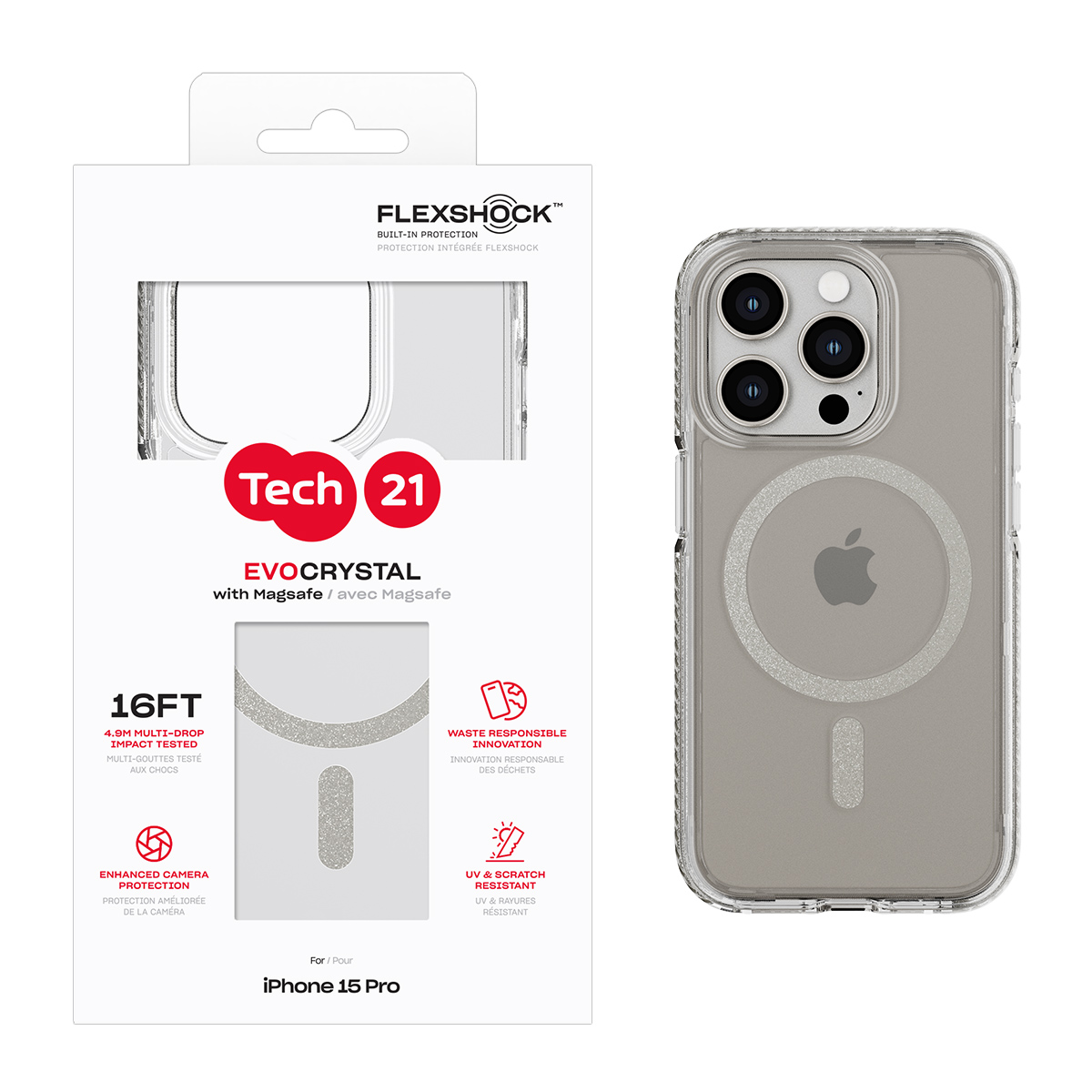 Picture of Tech21 EvoCrystal w/MagSafe for iPhone 15 Pro - Natural Titanium