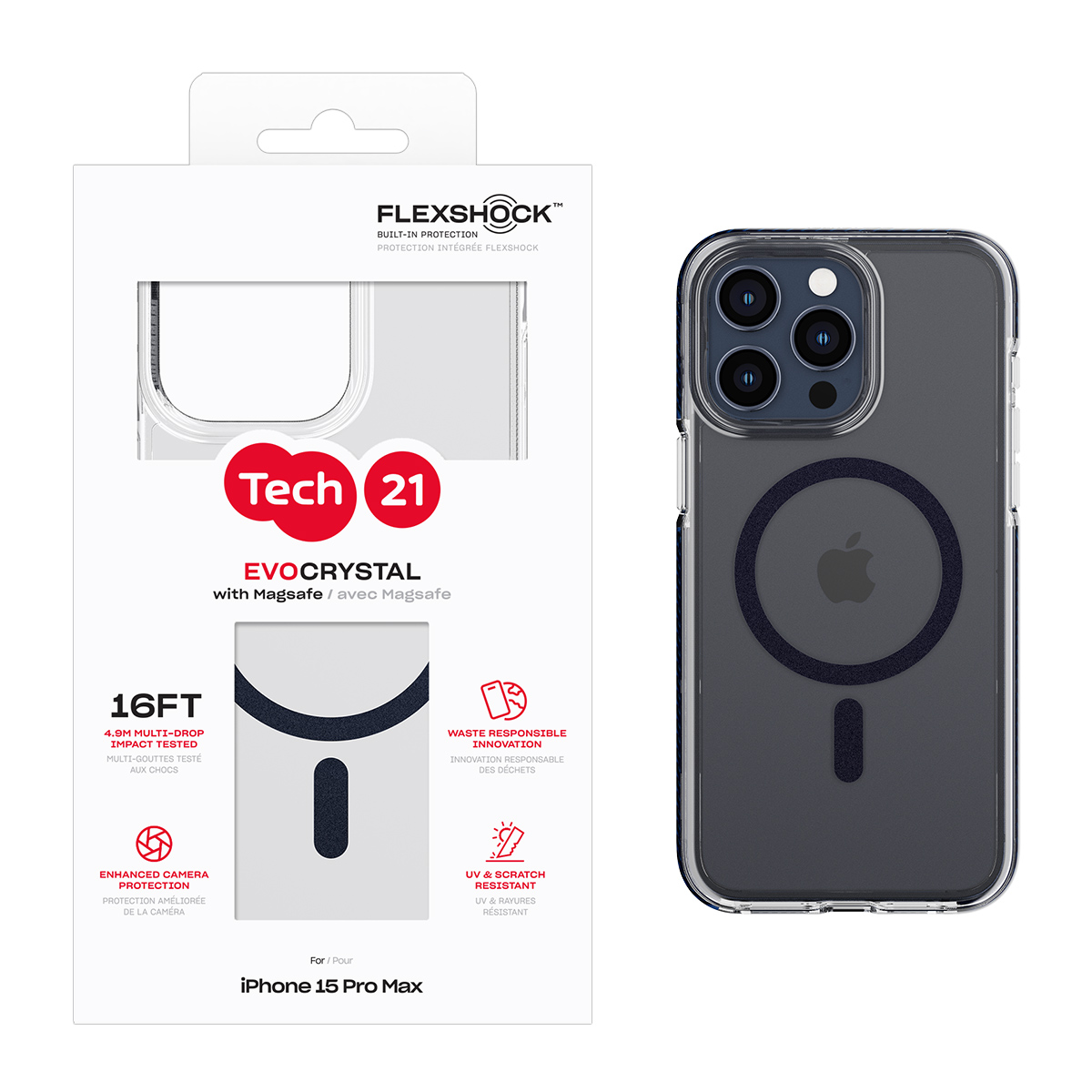 Picture of Tech21 EvoCrystal w/MagSafe for iPhone 15 Pro Max - Blue Titanium