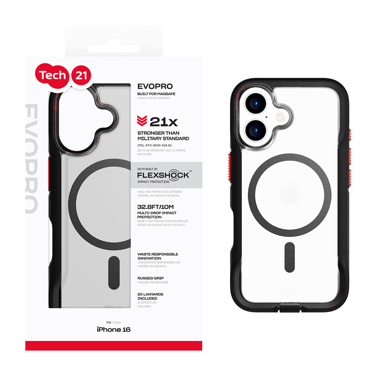 Picture of Tech21 EvoPro w/MagSafe for Apple iPhone 16 - Clear/Black
