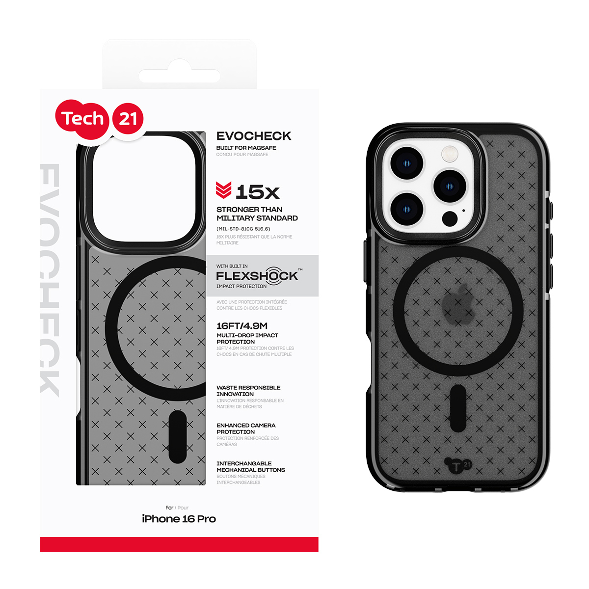 Picture of Tech21 EvoCheck w/MagSafe for Apple iPhone 16 Pro - Smokey/Black