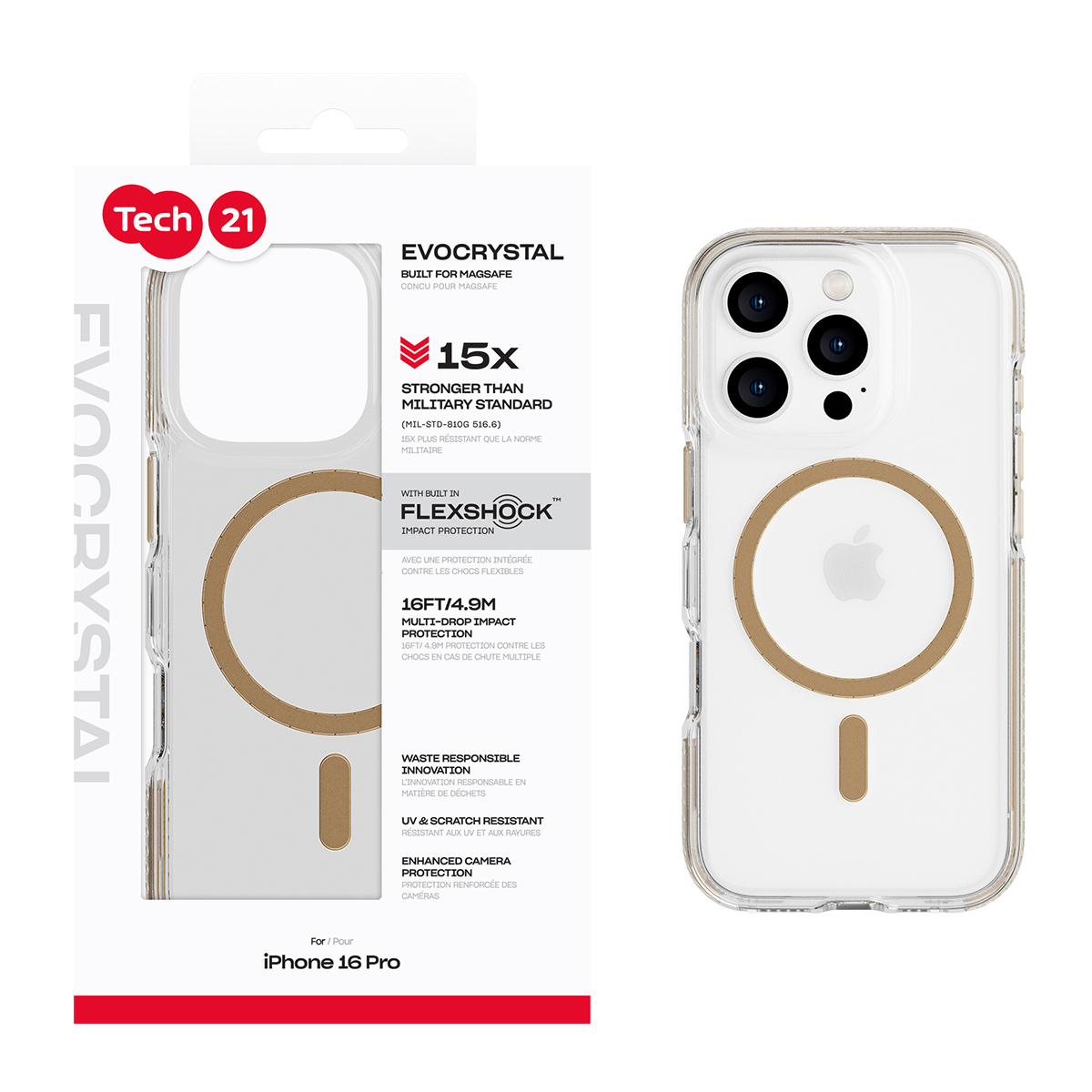 Picture of Tech21 EvoCrystal w/MagSafe for Apple iPhone 16 Pro - Gold