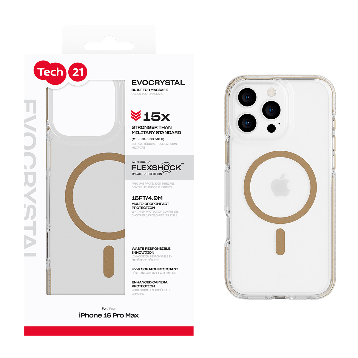 Picture of Tech21 EvoCrystal w/MagSafe for Apple iPhone 16 Pro Max - Gold