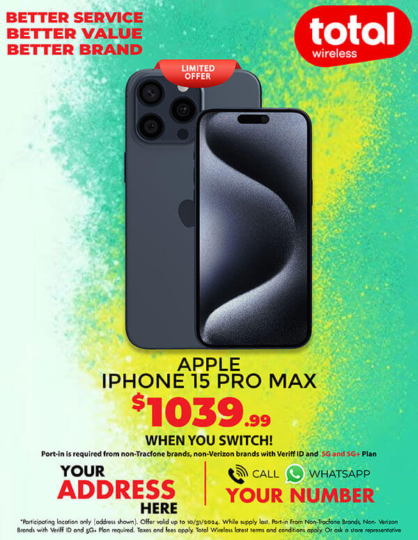 Picture of MyTotalBrand’s New Total Wireless Theme Flyer for Apple iPhone 15 Pro Max!
