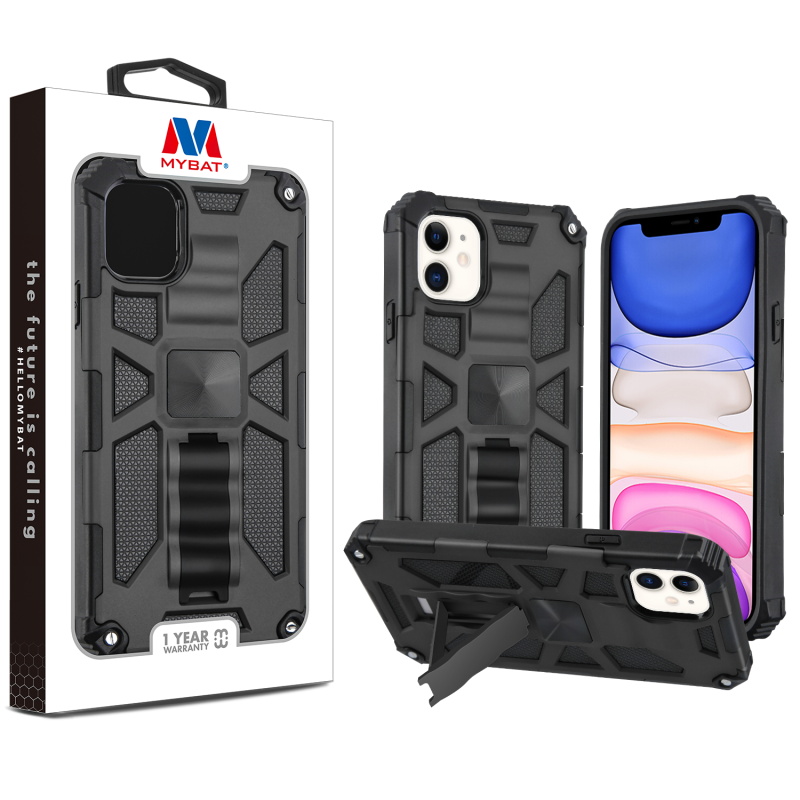 Picture of MyBat Sturdy Hybrid Protector Cover (with Stand) for Apple iPhone 11 - Black / Black