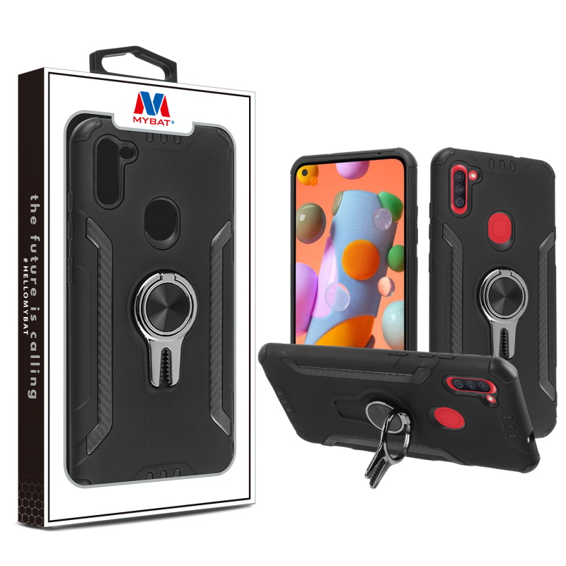 Picture of MyBat Hybrid Protector Cover (with Ring Stand) for Samsung Galaxy A11 - Black / Black