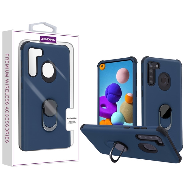 Picture of Asmyna Rubberized Hybrid Case (with Ring Stand) for Samsung Galaxy A21 - Ink Blue / Black