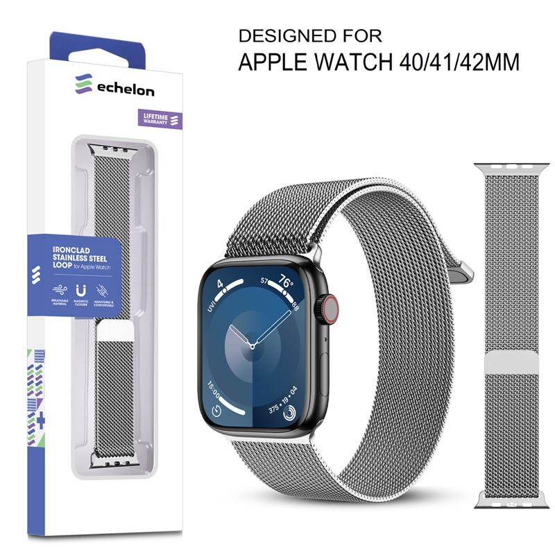 Picture of echelon Ironclad Stainless Steel Loop for Apple Watch Series 9 41mm/Watch Series 10 42mm / Watch SE (2022) 40mm - Silver