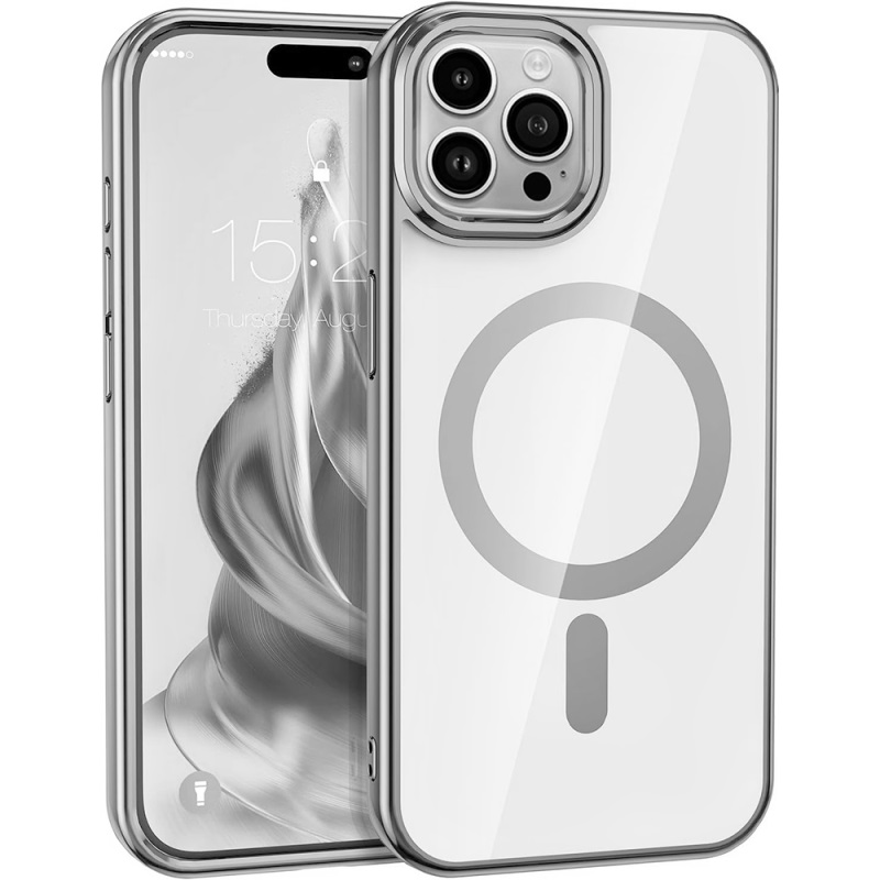 Picture of FOR IPHONE 15 PRO (6.1") REFLECTION MAGSAFE SERIES ULTRA CLEAR PROTECTIVE CASE WITH MAGSAFE CHARGING AND RAISED CAMERA PROTECTION - LIGHT GREY CLEAR