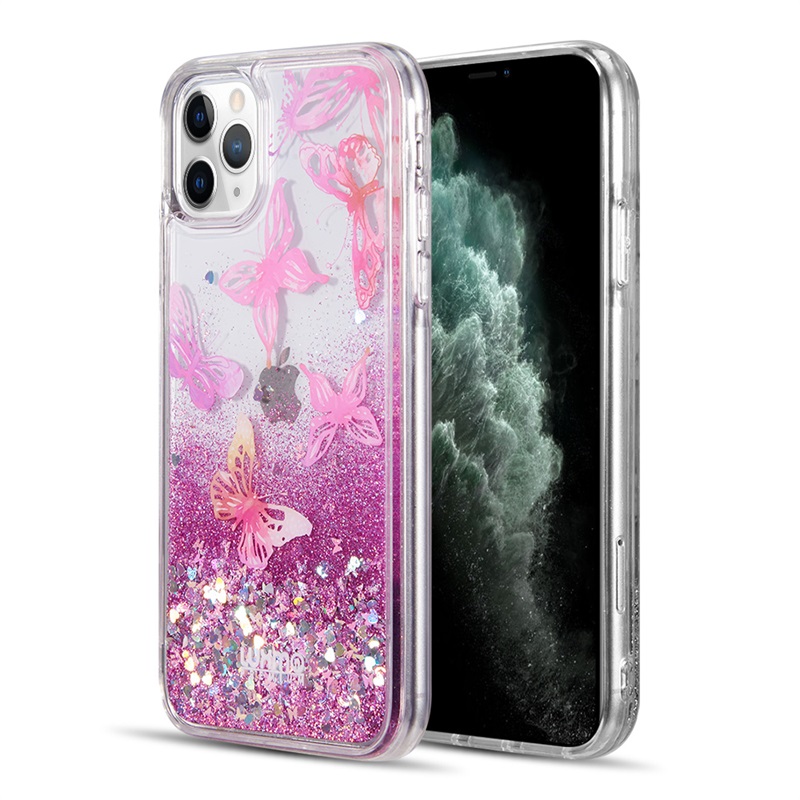 Picture of FOR IPHONE 15 PRO (6.1") LUXMO WATERFALL FUSION LIQUID SPARKLING FLOWING SAND CASE - BUTTERFLY MELODY
