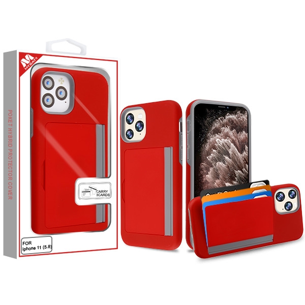 Picture of MyBat Poket Hybrid Protector Cover (with Back Film) for Apple iPhone 11 Pro Max - Red / Gray