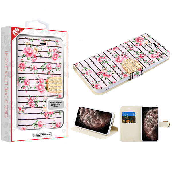 Picture of MyBat MyJacket Wallet Diamond Series for Apple iPhone 11 Pro Max - Pink Fresh Roses