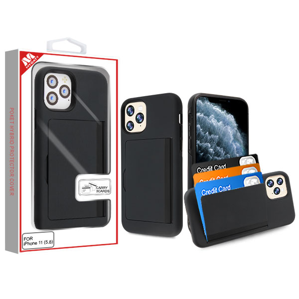 Picture of MyBat Poket Hybrid Protector Cover (with Back Film) for Apple iPhone 11 Pro - Black / Black