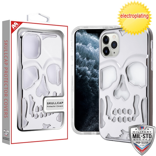 Picture of MyBat SKULLCAP Lucid Hybrid Protector Cover [Military-Grade Certified] for Apple iPhone 11 Pro - Silver Plating / Transparent Clear