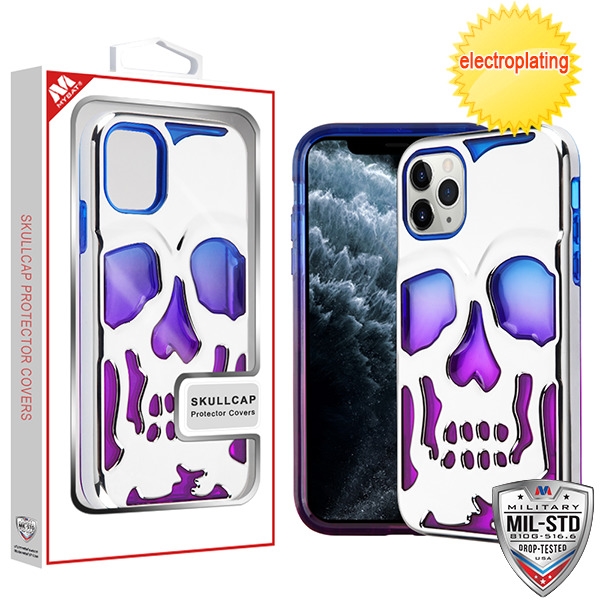 Picture of MyBat SKULLCAP Lucid Hybrid Protector Cover [Military-Grade Certified] for Apple iPhone 11 Pro - Silver Plating / Blue / Purple
