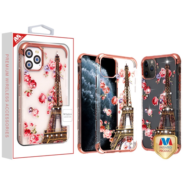Picture of MyBat Diamante TUFF Klarity Lux Candy Skin Cover for Apple iPhone 11 Pro - Rose Gold Plating / Paris in Full Bloom