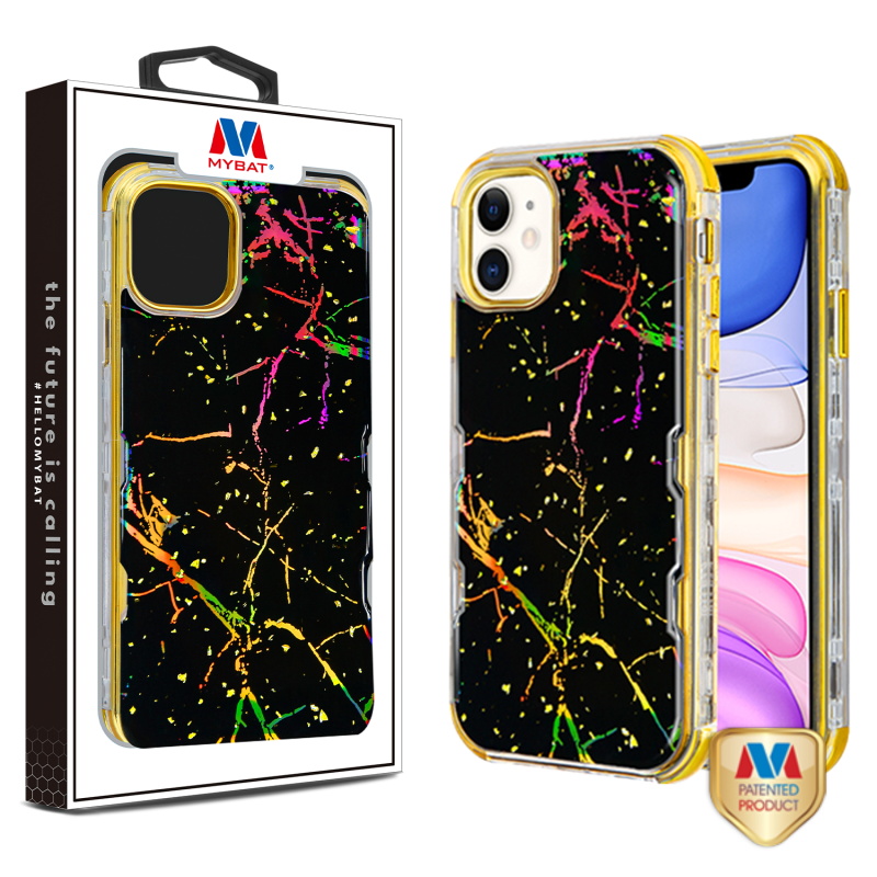 Picture of MyBat TUFF Kleer Hybrid Case for Apple iPhone 11 - Black Marbling / Electroplating Gold