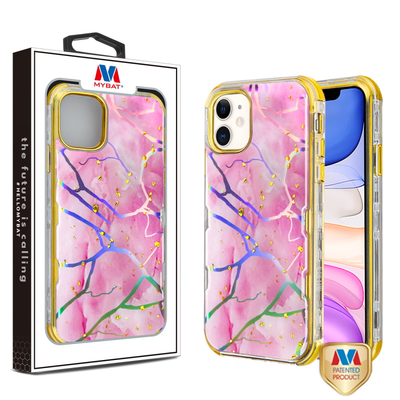 Picture of MyBat TUFF Kleer Hybrid Case for Apple iPhone 11 - Pink Marbling / Electroplating Gold