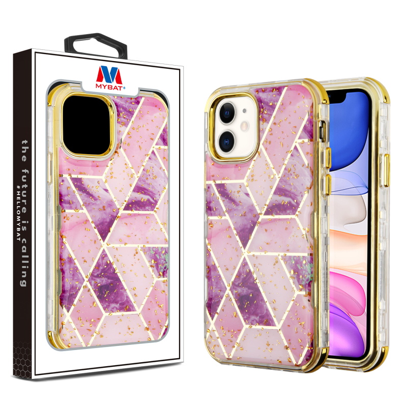 Picture of MyBat TUFF Kleer Hybrid Case for Apple iPhone 11 - Electroplated Purple Marble / Electroplating Gold