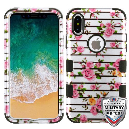 Picture of MyBat TUFF Series Case for Apple iPhone XS/X - Pink Fresh Roses (2D Silver) / Black