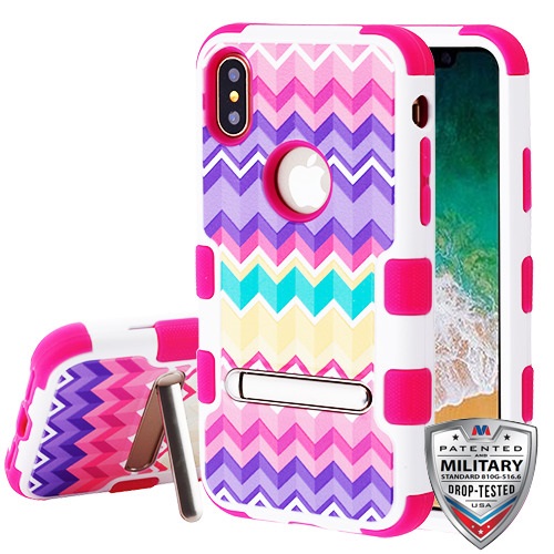 Picture of MyBat TUFF Series Case (with Magnetic Metal Stand) for Apple iPhone XS/X - Camo Wave / Hot Pink