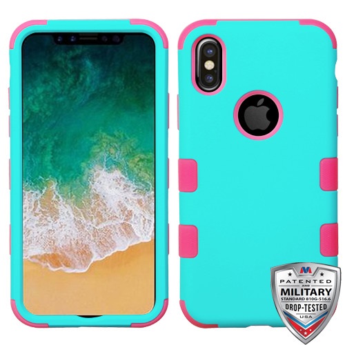 Picture of MyBat TUFF Series Case for Apple iPhone XS/X - Rubberized Teal Green / Electric Pink