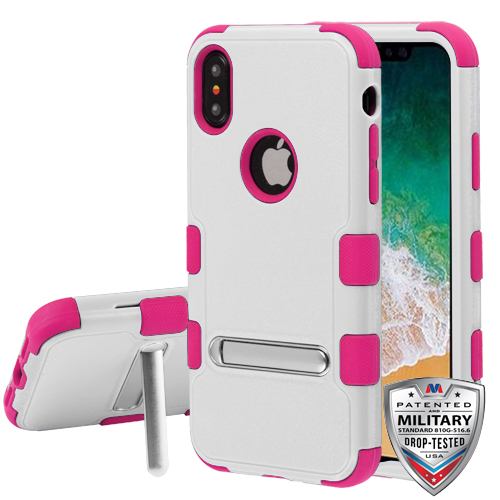 Picture of MyBat TUFF Series Case (with Magnetic Metal Stand) for Apple iPhone XS/X - Natural Cream White / Hot Pink
