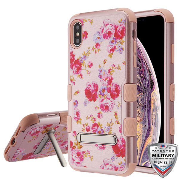 Picture of MyBat TUFF Series Case (with Magnetic Metal Stand) for Apple iPhone XS Max - Vintage Rose Bush Textured Rose Gold / Rose Gold