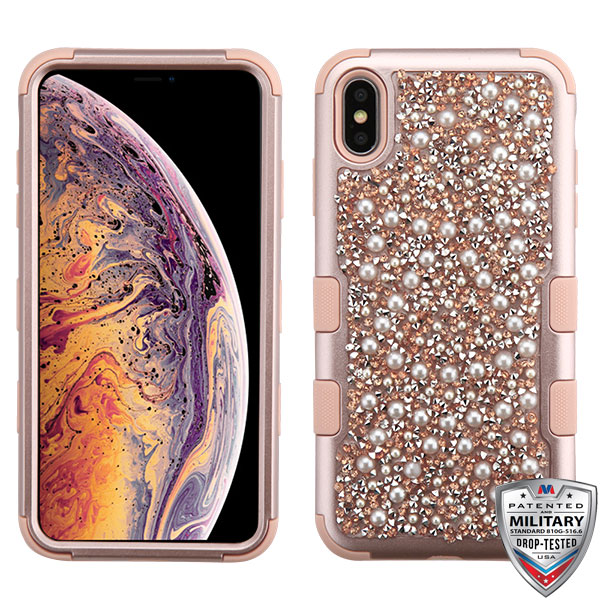 Picture of MyBat TUFF Krystal Hybrid Protector Cover [Military-Grade Certified] for Apple iPhone XS Max - Rose Gold Mini Crystals & Pearls (Rose Gold) / Rose Gold