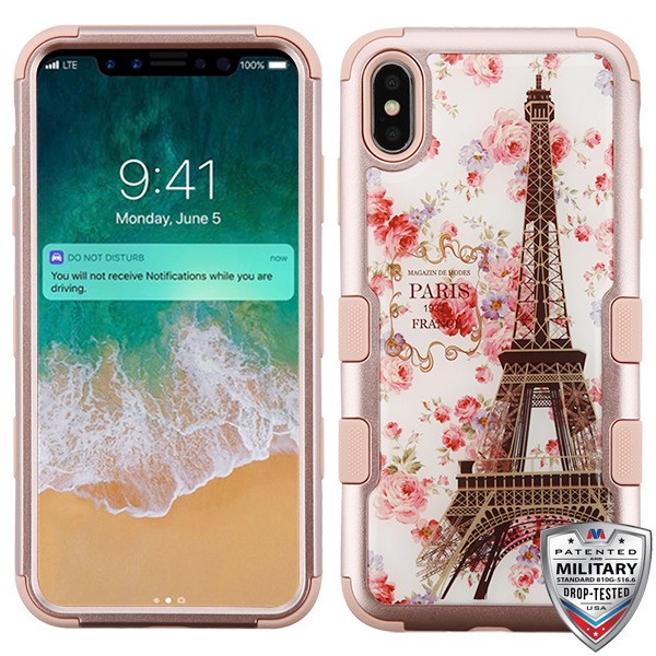 Picture of MyBat TUFF Krystal Gel Hybrid Protector Cover [Military-Grade Certified] for Apple iPhone XS Max - Paris in Full Bloom (Rose Gold) / Rose Gold